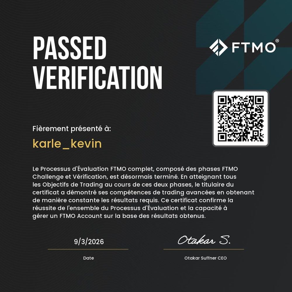 FTMO certificate confirming the Verification phase was passed