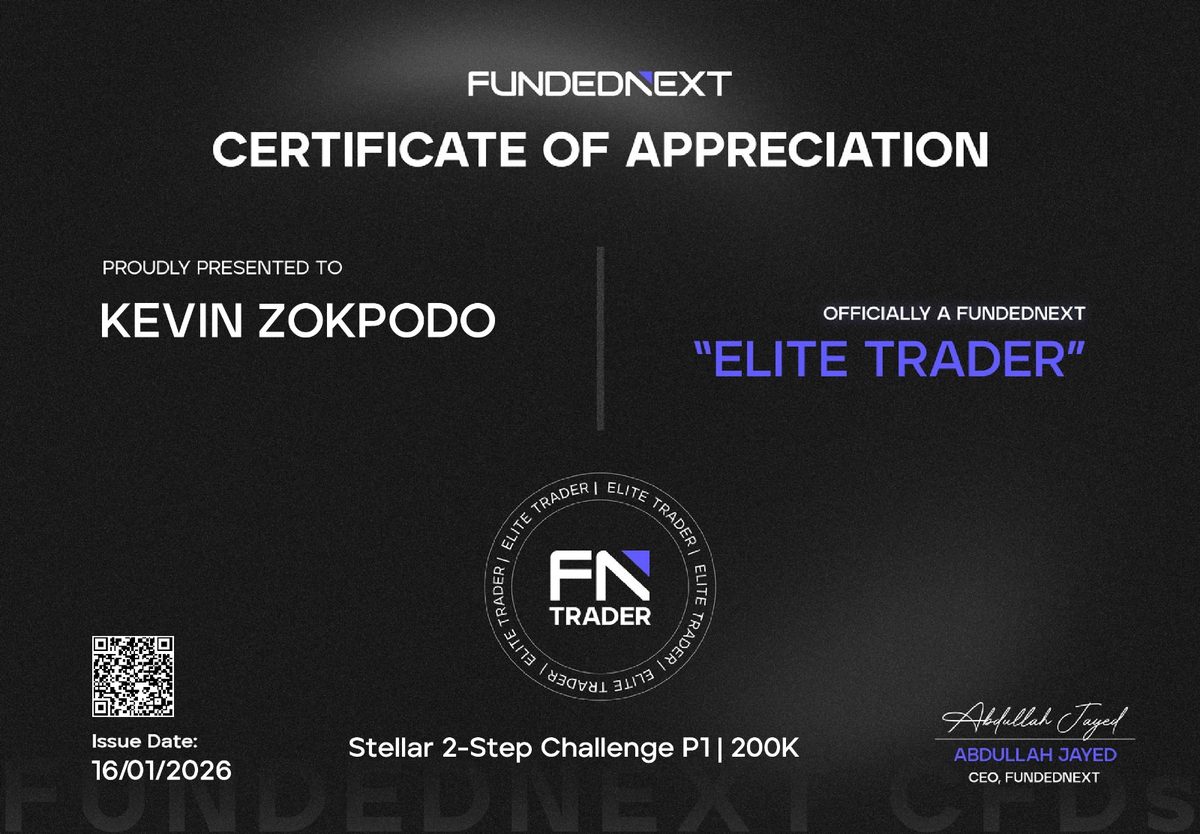 FundedNext Elite Trader certificate for the Stellar 2-Step Challenge on a 200K account